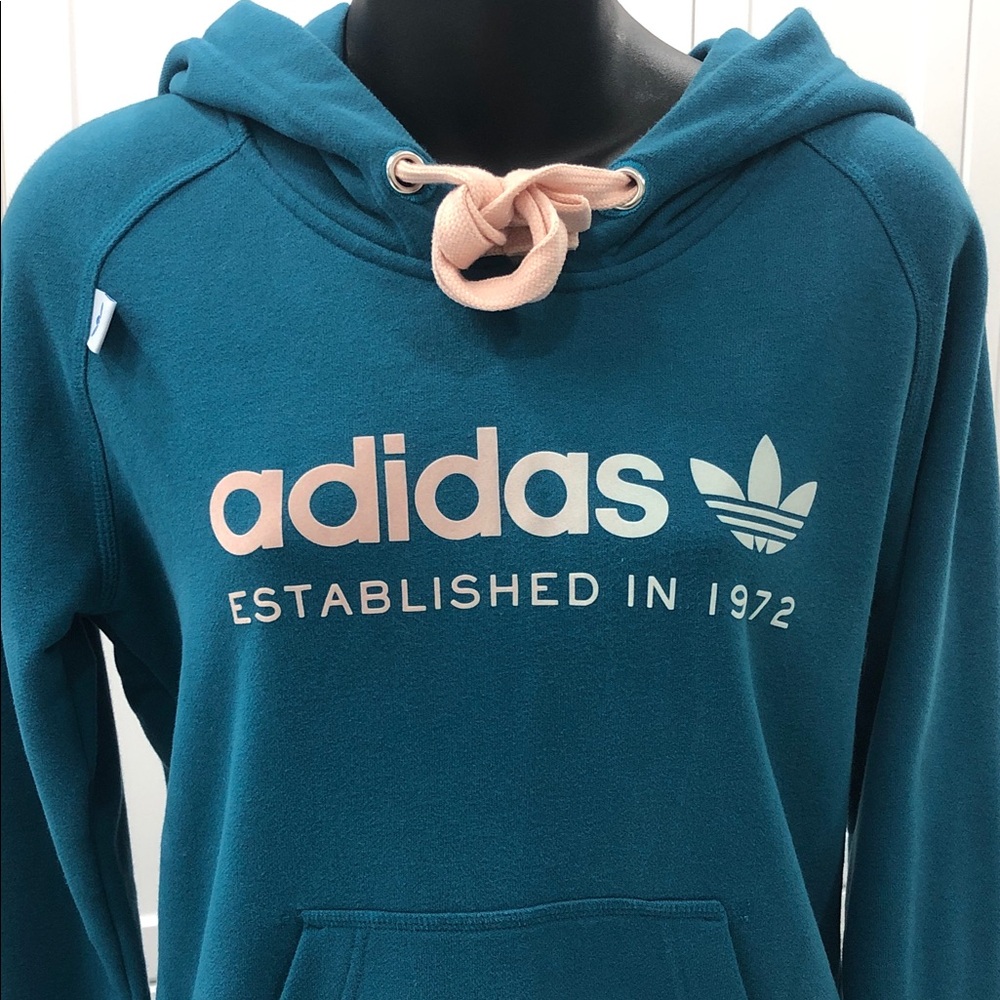 Adidas Women’s Pullover Hoodie - Teal w/ Pink/Lt Blue Logo - Size Small - Picture 3 of 15